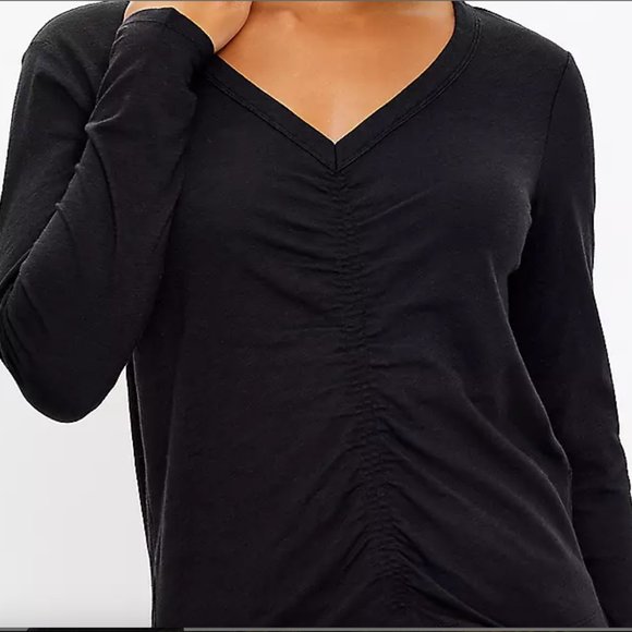 Loft Black Long Sleeve Cinched Tee Shirt NWT - Picture 1 of 16